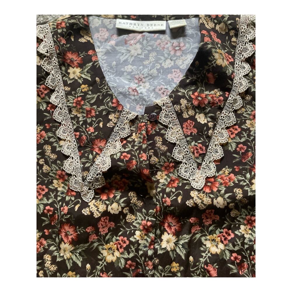 Vintage Floral Button up Lace Collar Western Prairie 14/16 Rodeo Cottage Granny - Picture 7 of 7